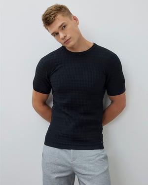 River Island Mens T-Shirt Black Muscle Fit Textured