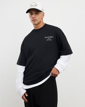 River Island Mens T-Shirt Black Oversized Fit Palais Dept
