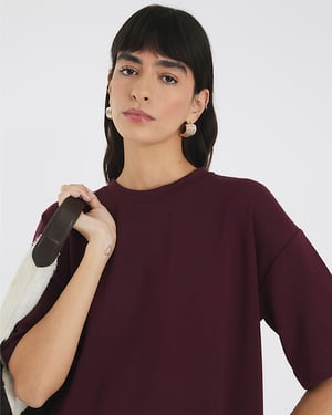River Island Womens T-Shirt Red Premium Short Sleeve Boxy