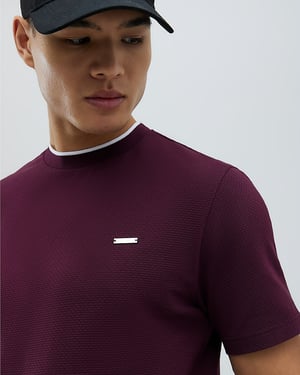 River Island Mens T-Shirt Red Slim Fit Textured Tipping