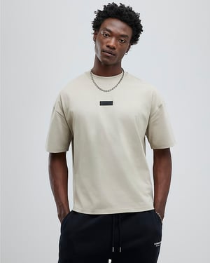 River Island Mens T-Shirt Beige Oversized Fit Luminis Studios