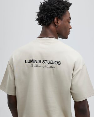 River Island Mens T-Shirt Beige Oversized Fit Luminis Studios