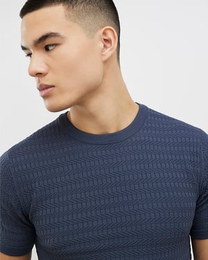 River Island Mens T-Shirt Blue Muscle Fit Textured Knit