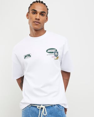 River Island Mens T-Shirt White Oversized Fit Alpine Badging