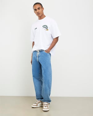 River Island Mens T-Shirt White Oversized Fit Alpine Badging