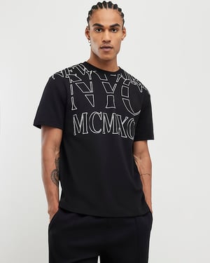 River Island Mens T-Shirt Black Regular Fit NYC MCMXII