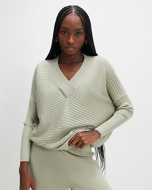 River Island Womens Jumper Green V-neck Ribbed
