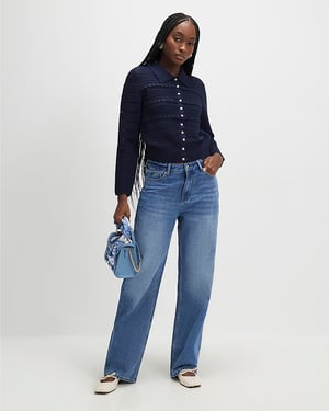 River Island Womens Cardigan Navy Collared Flower Detail
