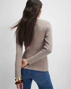 River Island Womens Cardigan Beige Knitted Tie Waist