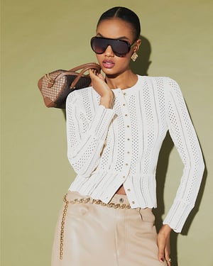 River Island Womens Cardigan Cream Open Knit Long Sleeve