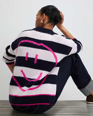 River Island Womens Cardigan Navy Knitted Striped Happy