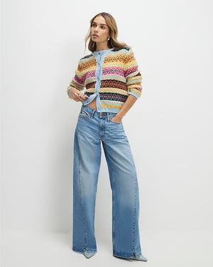 River Island Womens Cardigan Blue Fairisle Craft