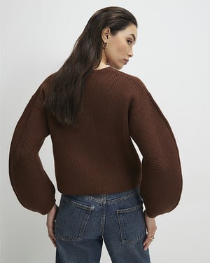 River Island Womens Cardigan Brown Knitted Gold Detail