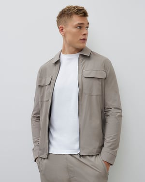 River Island Mens Shacket Beige Muscle Fit Collared