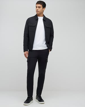 River Island Mens Shacket Black Muscle Fit Collared