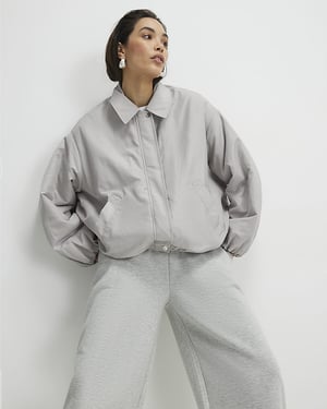 River Island Womens Jacket Grey Collared Bubble Hem