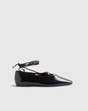 River Island Womens Ballet Pumps Black Lace Up