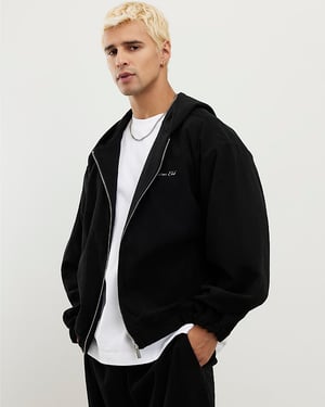 River Island Mens Hoodie Black Sanctuaire Corduroy Zip Through