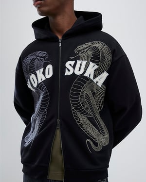 River Island Mens Hoodie Black Embroidered Yokosuka Snake