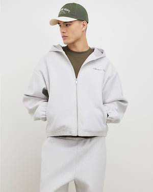 River Island Mens Hoodie Grey Oversized Fit Zip Through