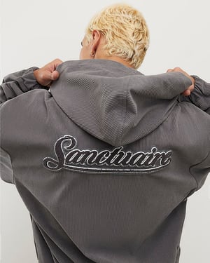 River Island Mens Hoodie Grey Sanctuaire Corduroy Zip Through
