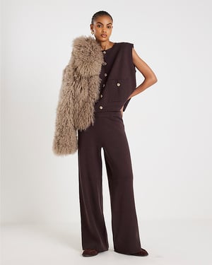 River Island Womens Trousers Brown Wide Leg Knitted