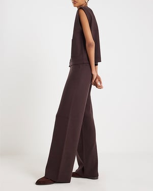 River Island Womens Trousers Brown Wide Leg Knitted