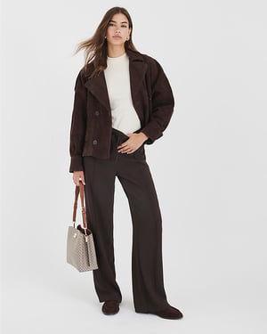 River Island Womens Wide Leg Trousers Brown Elasticated