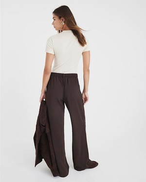 River Island Womens Wide Leg Trousers Brown Elasticated