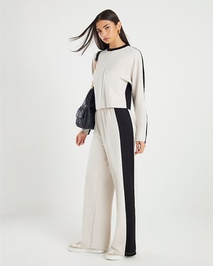 River Island Womens Wide Leg Trousers Cream Colour Block