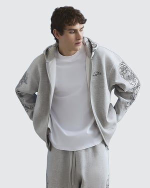 River Island Mens Hoodie Grey Oversized Fit Japanese Dragon