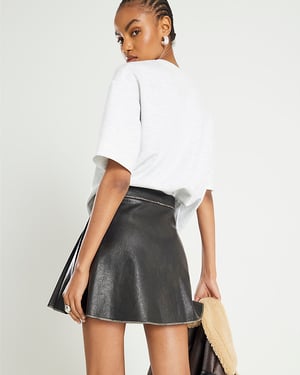 River Island Womens Mini Skirt Black Faux Leather Pleated