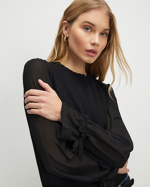 River Island Womens Top Black Knitted Long Chiffon Sleeve