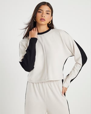 River Island Womens Sweatshirt Cream Colour Block Batwing