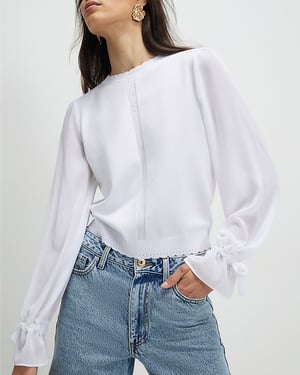 River Island Womens Blouse White Chiffon Long Sleeve