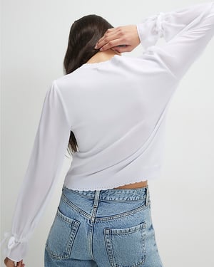 River Island Womens Blouse White Chiffon Long Sleeve