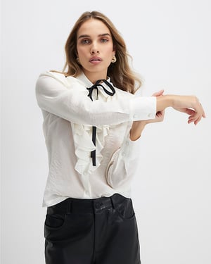 River Island Womens Blouse White Ruffle Tie Neck