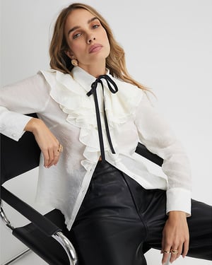 River Island Womens Blouse White Ruffle Tie Neck
