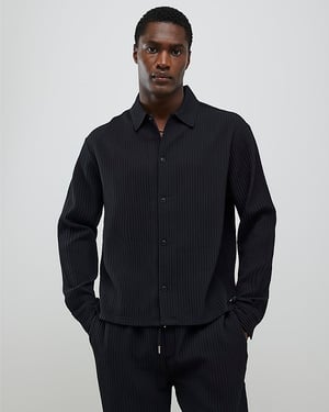 River Island Mens Plisse Shirt Black Boxy Fit