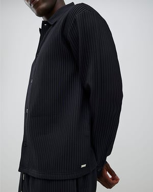 River Island Mens Plisse Shirt Black Boxy Fit