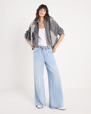 River Island Womens Wide Leg Jeans Blue Pyjama Style