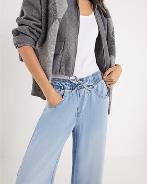 River Island Womens Wide Leg Jeans Blue Pyjama Style