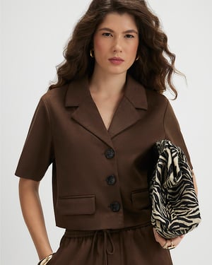 River Island Womens Shirt Brown Faux Suede Short Sleeve