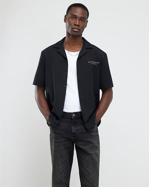 River Island Mens Shirt Black Regular Fit Montpellier Studios