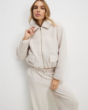 River Island Womens Jacket Cream Boiled Wool Harrington Zip