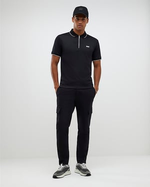 River Island Mens Polo Shirt Black Muscle Fit Les Amis Stripe