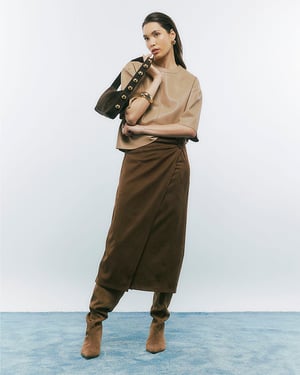 River Island Womens Wrap Midi Skirt Brown Faux Suede