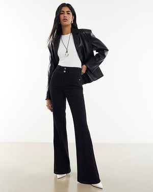River Island Womens Flared Jeans Black High Rise Relaxed Denim