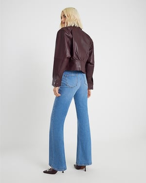 River Island Womens Flared Jeans Blue High Rise Relaxed Denim