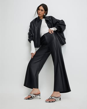 River Island Womens Cropped Trousers Black Faux Leather